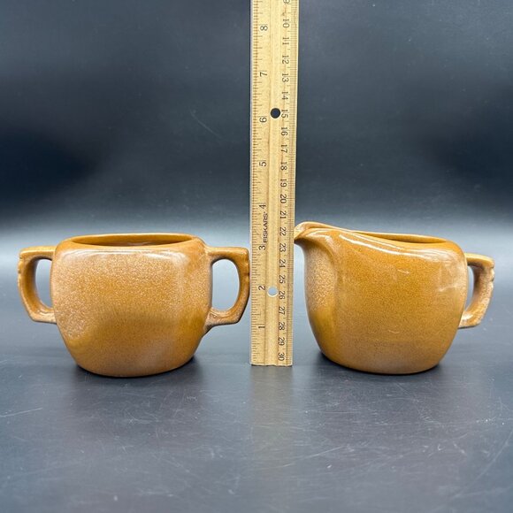 Vintage Frankoma Plainsman Creamer Sugar Bowl Set Brown Retro Dining Serving - Picture 10 of 10